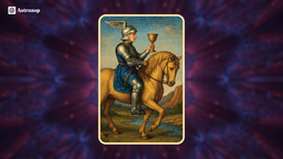 Knight of Cups tarot card showing a graceful knight holding a cup while riding a white horse