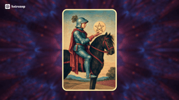 Knight of Pentacles tarot card showing a knight on a horse holding a pentacle