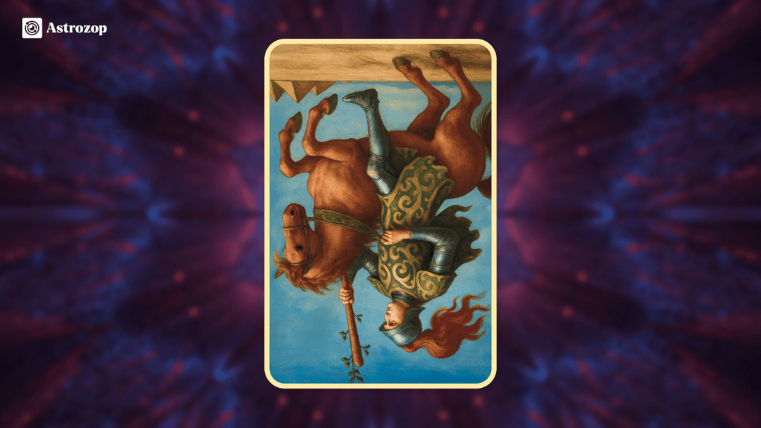 Reversed Knight of Wands tarot card showing a knight unsteady on horseback