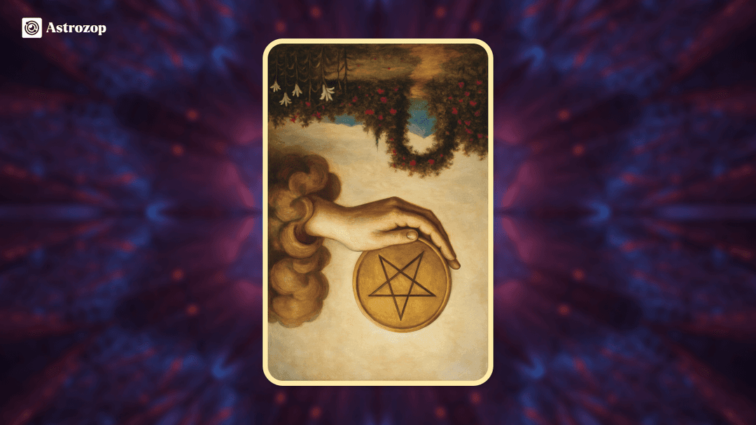 Reversed Ace of Pentacles tarot card showing an upside-down golden coin slipping from a hand